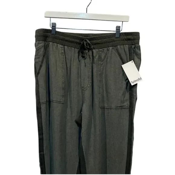 SPLENDID WOMENS XLARGE DRAWSTRING LINEN BLEND LAKESIDE JOGGER GREEN NEW